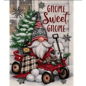 Gnome Sweet Gnome Garden Flag Red 18x12